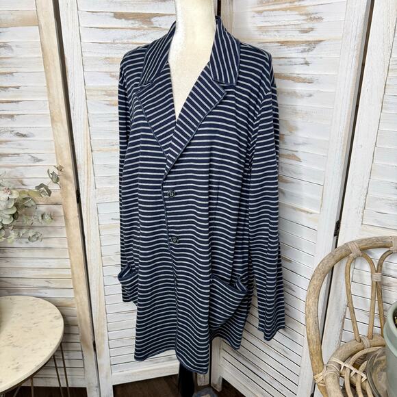 J. JILL Women's PLUS 3X Striped Button Sweater Blazer Jacket Navy Blue Gray - Picture 6 of 16